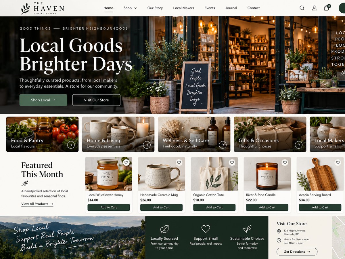 Website voor een lokale winkel met producten en openingstijden