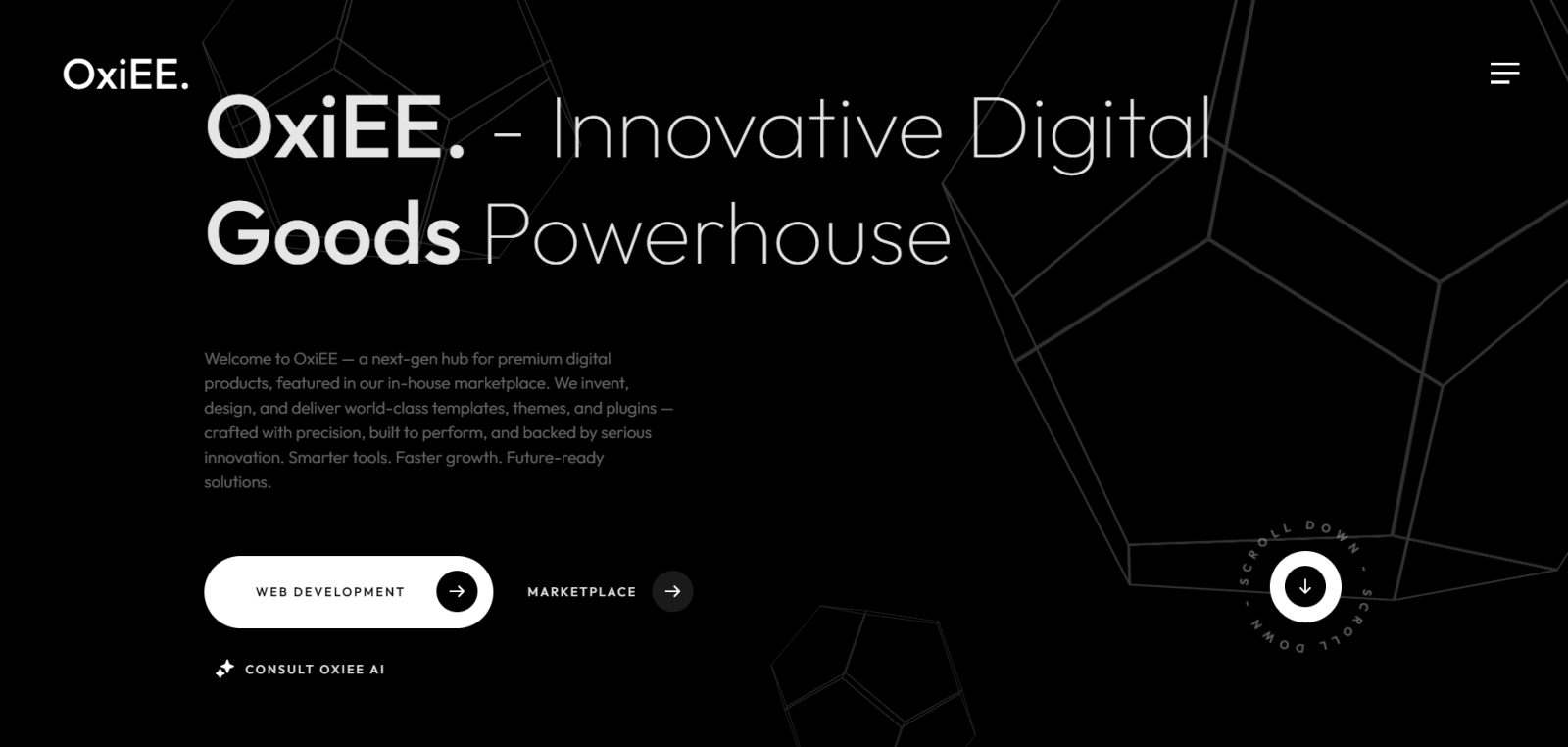 Homepage van OxiEE, een hub voor digitale producten